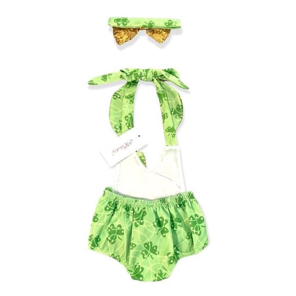 NWT Milediiy St. Patrick’s Day green gold sequin romper matching headband - Picture 4 of 5